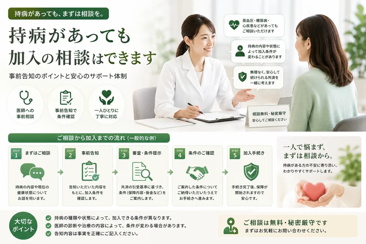 持病がある方が事前告知制度について確認しているイメージ