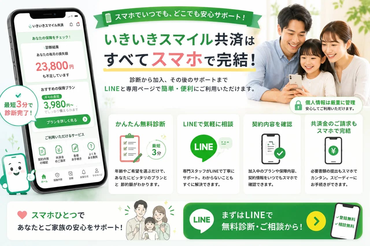 スマートフォンからLINEで共済相談ができるイメージ